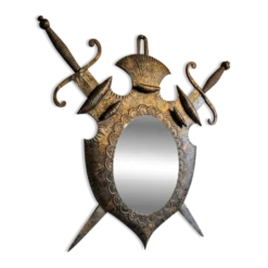 Miroir Héraldique des années 70 en Fer Forgé