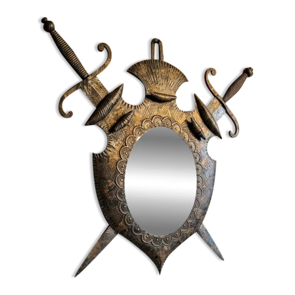 Miroir Héraldique des années 70 en Fer Forgé