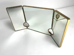 Miroir italien triptyque en laiton, années 1950
