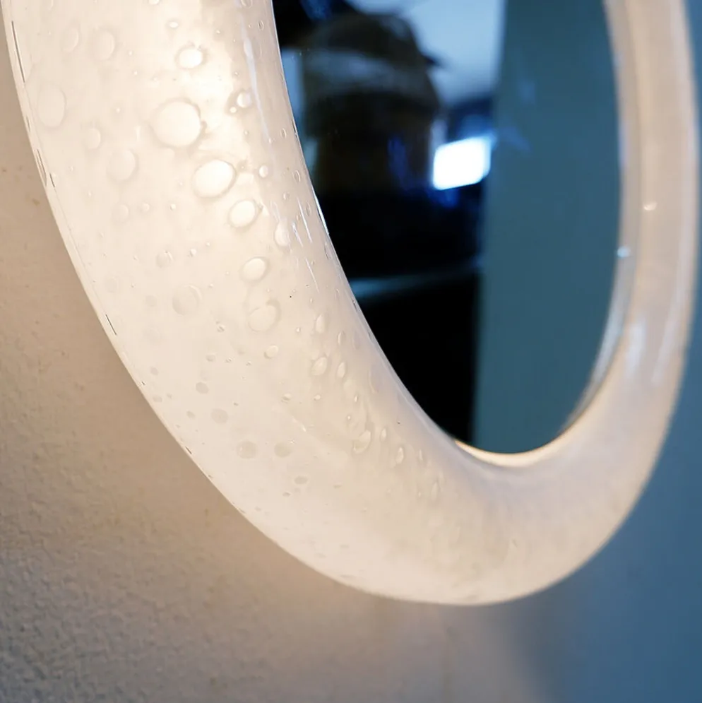 Miroir lumineux vintage en verre bullé par Limburg - Années 1970