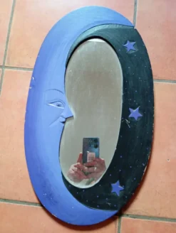 Miroir lune en bois, ovale, violet & noir
