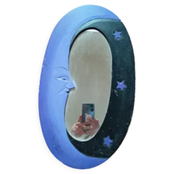 Miroir lune en bois, ovale, violet & noir