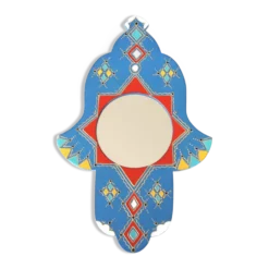 Miroir Marocain en bois peint en forme de main, années 70