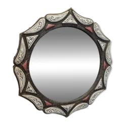 Miroir marocain vintage en laiton et os, années 1980