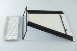 Miroir Mathieu Matégot avec étagère perforée – Artimeta, années 1960