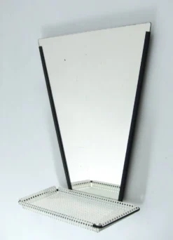 Miroir Mathieu Matégot avec étagère perforée – Artimeta, années 1960