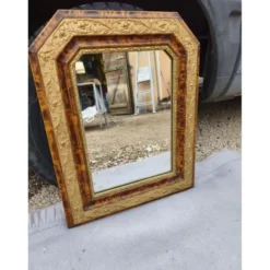 Miroir 19ème faux bois et stuc doré