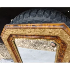 Miroir 19ème faux bois et stuc doré