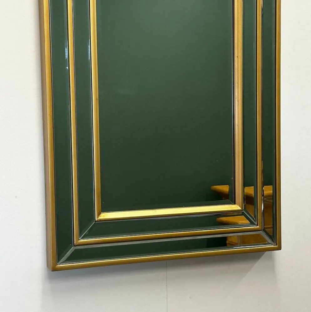 Miroir moderne du milieu du siècle avec cadre en laiton superposé, années 1980