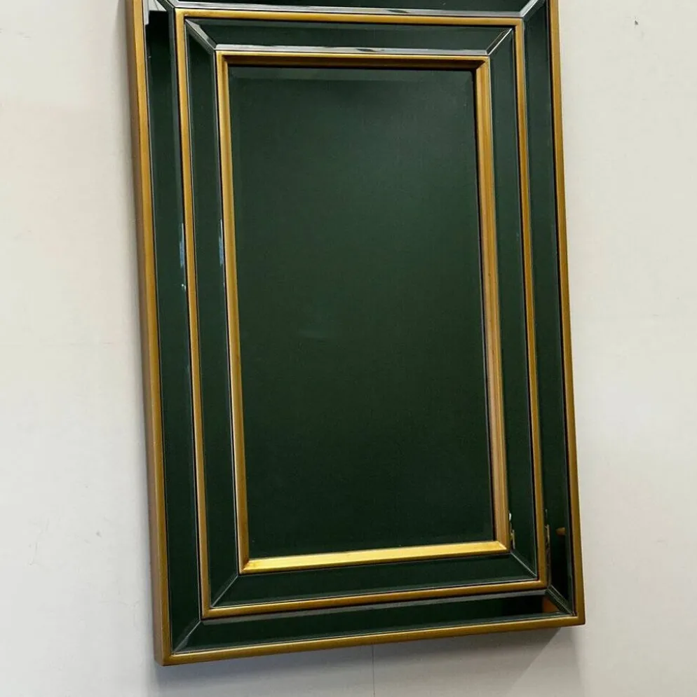 Miroir moderne du milieu du siècle avec cadre en laiton superposé, années 1980