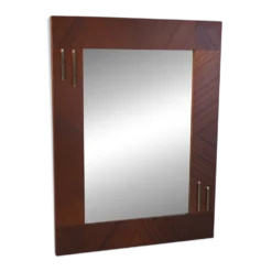 Miroir moderniste en placage d'acajou 1950's