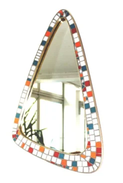 Miroir mosaïque et laiton, forme libre, Hollande, 50’s.