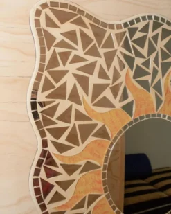 Miroir mosaïque vintage motif soleil - Pièce unique Italie années 1970 - Beaux détails, très décoratif, style bohème, idée cadeau