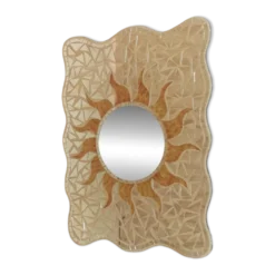 Miroir mosaïque vintage motif soleil - Pièce unique Italie années 1970 - Beaux détails, très décoratif, style bohème, idée cadeau