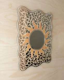 Miroir mosaïque vintage motif soleil - Pièce unique Italie années 1970 - Beaux détails, très décoratif, style bohème, idée cadeau