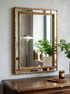 Miroir mural ancien en bois doré – glace Saint-Gobain