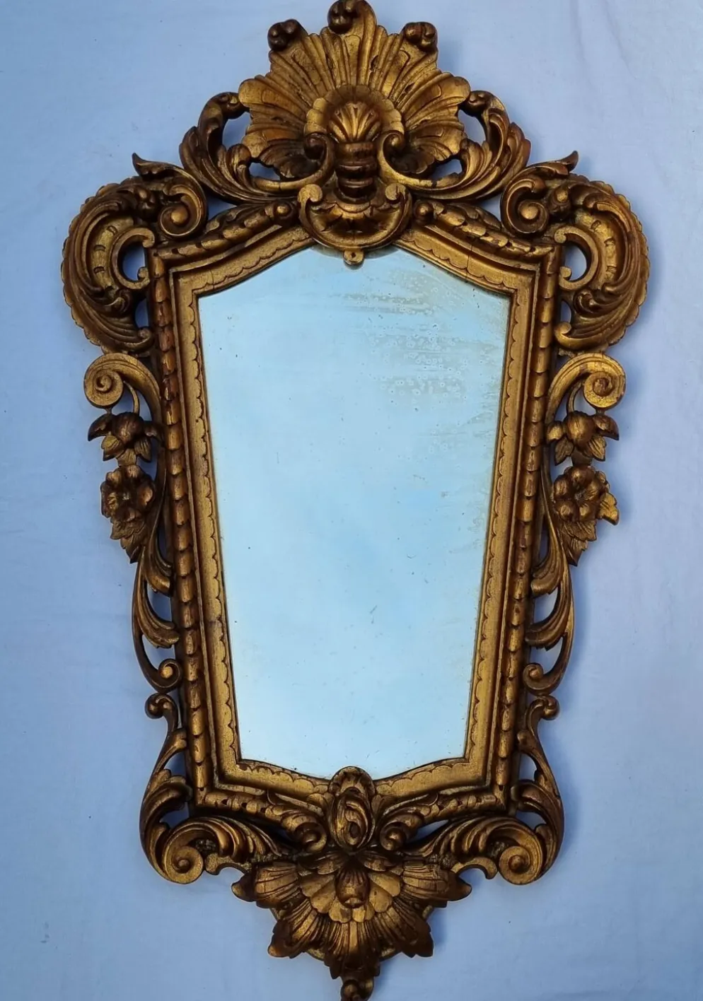 Miroir mural ancien en bois sculpté doré, style Louis XV, XIXe, 98 x 57 cm