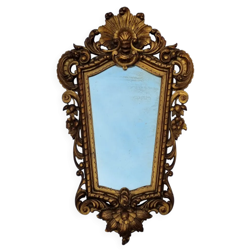 Miroir mural ancien en bois sculpté doré, style Louis XV, XIXe, 98 x 57 cm