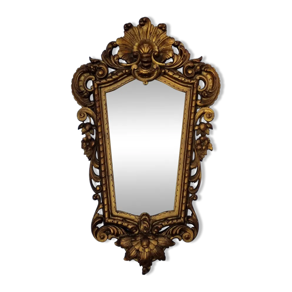 Miroir mural ancien en bois sculpté doré, style Louis XV, XIXe, 98 x 57 cm