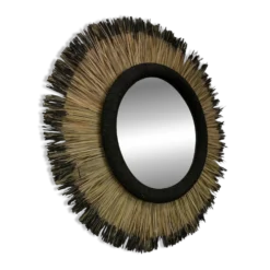 Miroir mural artisanal en fibres naturelles – style bohème chic