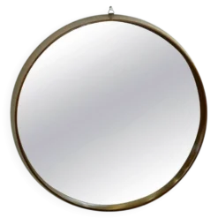 Miroir mural circulaire en teck et en verre des années 1960.
