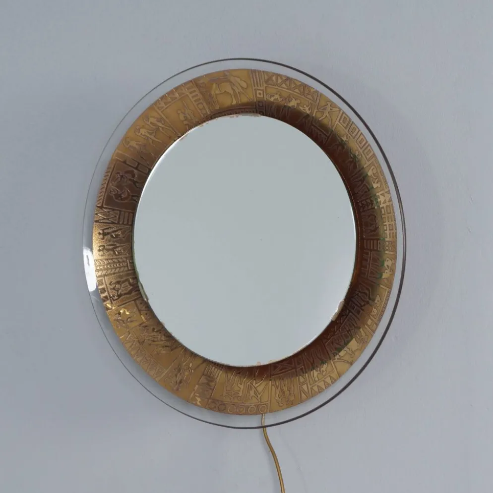 Miroir mural décoratif avec éclairage par M. Furgeri, Italie, années 1960.