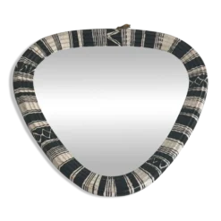 Miroir mural de petite taille, triangle rond en céramique noir et blanc, années 1950, Allemagne