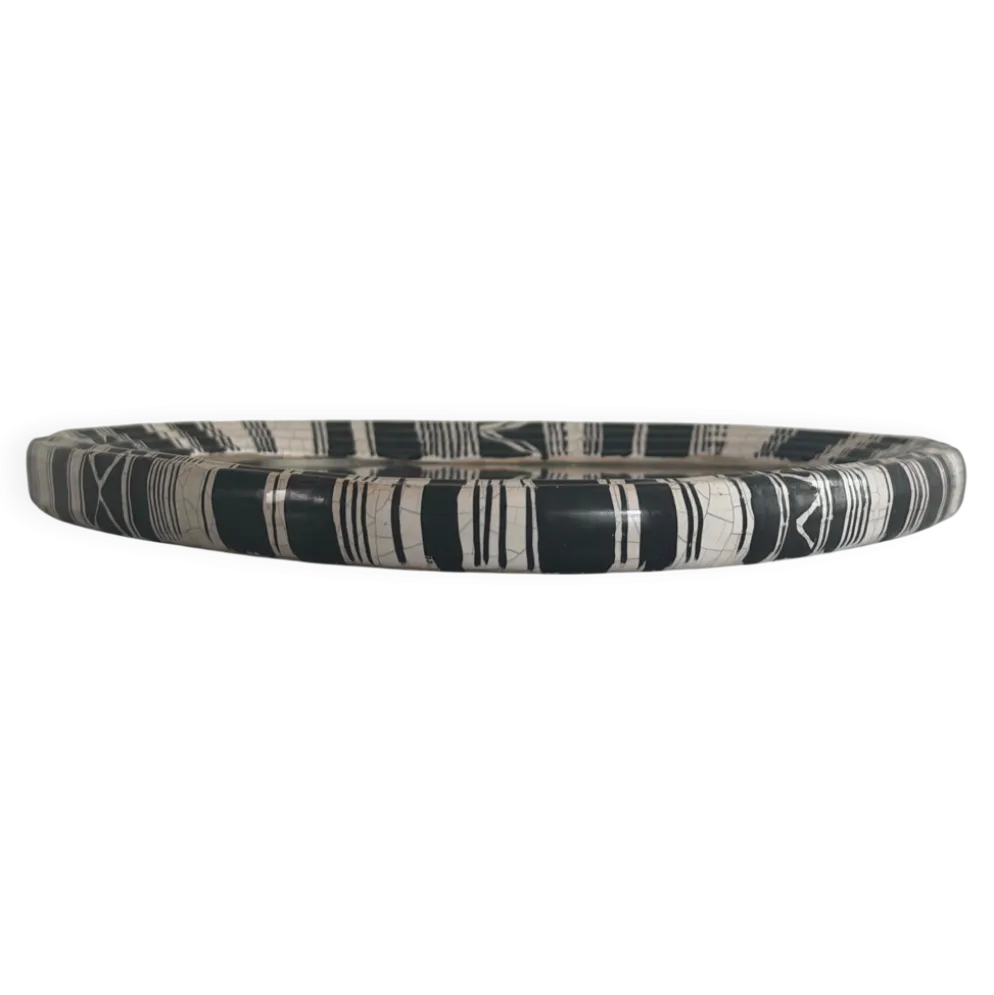 Miroir mural de petite taille, triangle rond en céramique noir et blanc, années 1950, Allemagne