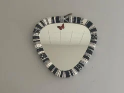 Miroir mural de petite taille, triangle rond en céramique noir et blanc, années 1950, Allemagne