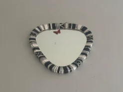 Miroir mural de petite taille, triangle rond en céramique noir et blanc, années 1950, Allemagne