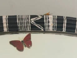 Miroir mural de petite taille, triangle rond en céramique noir et blanc, années 1950, Allemagne