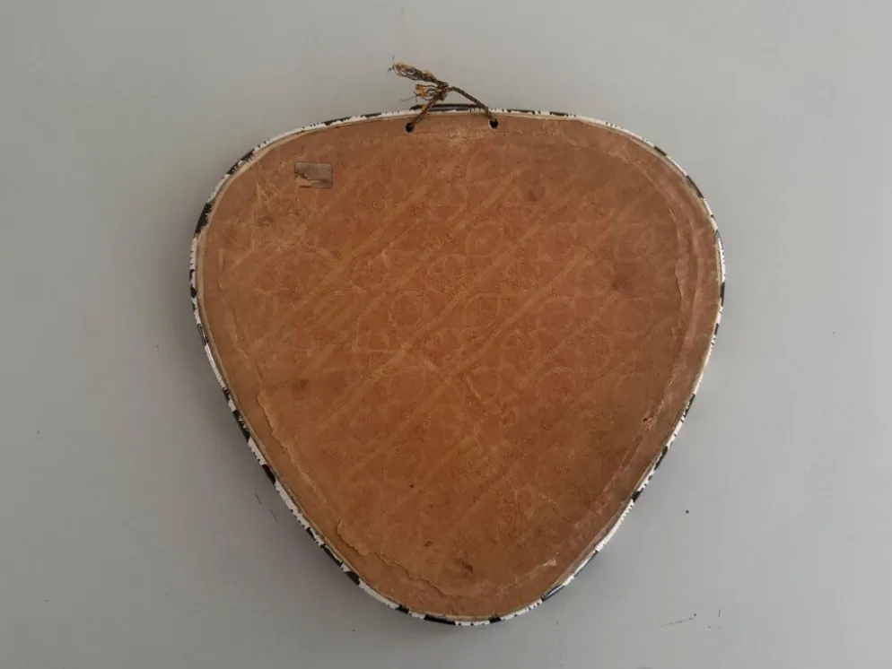 Miroir mural de petite taille, triangle rond en céramique noir et blanc, années 1950, Allemagne