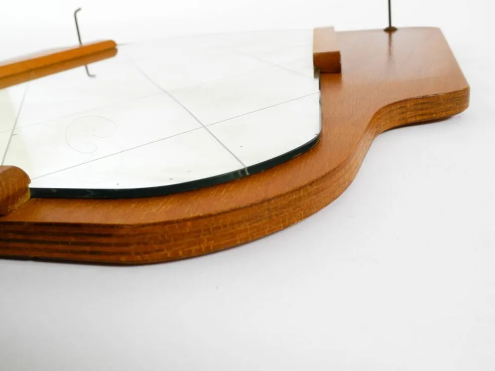 Miroir mural des années 1930, teck et contreplaqué, design abstrait, Allemagne