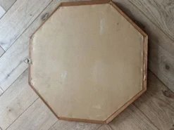 Miroir mural en bois octogonal vintage – design géométrique des années 1970