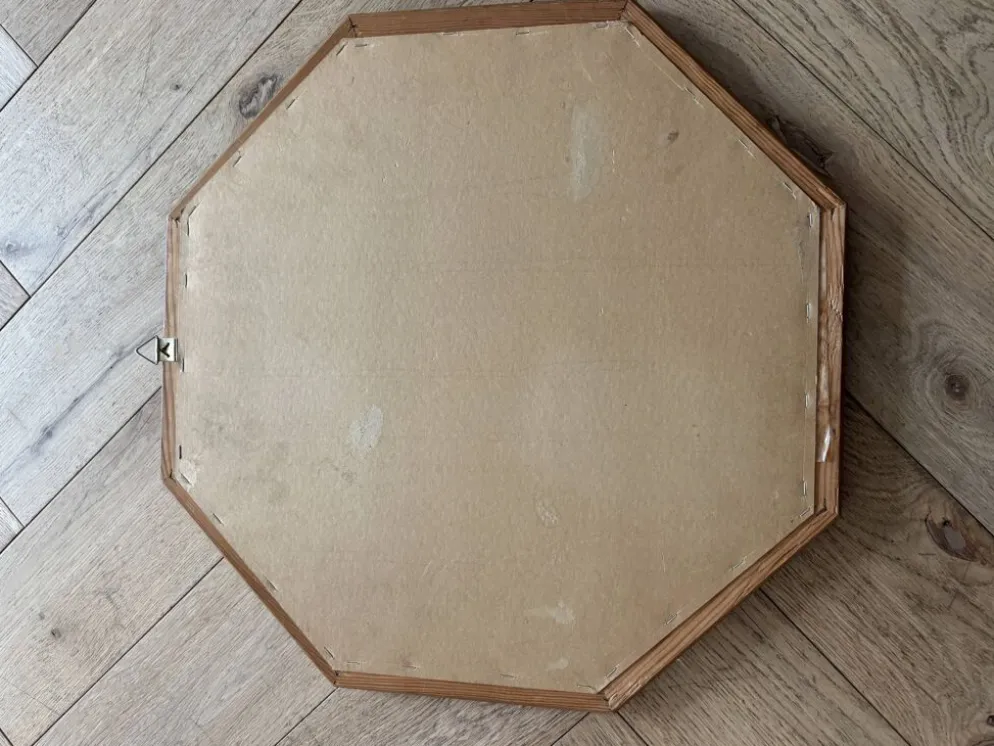 Miroir mural en bois octogonal vintage – design géométrique des années 1970