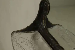 Miroir mural en bronze sculptural Lothar Klute avec étagère en verre des années 1990