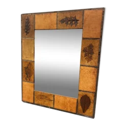 Miroir mural en céramique décor herbier vers 1960
