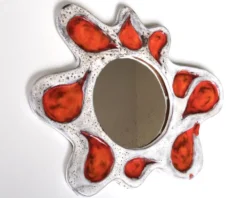 Miroir mural en céramique orange et gris, Vallauris années 60