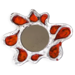 Miroir mural en céramique orange et gris, Vallauris années 60