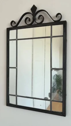 Miroir mural en fer forgé noir Art Déco, Belgique, années 1930