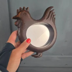 Miroir mural en forme de poule, bois sculpté vintage