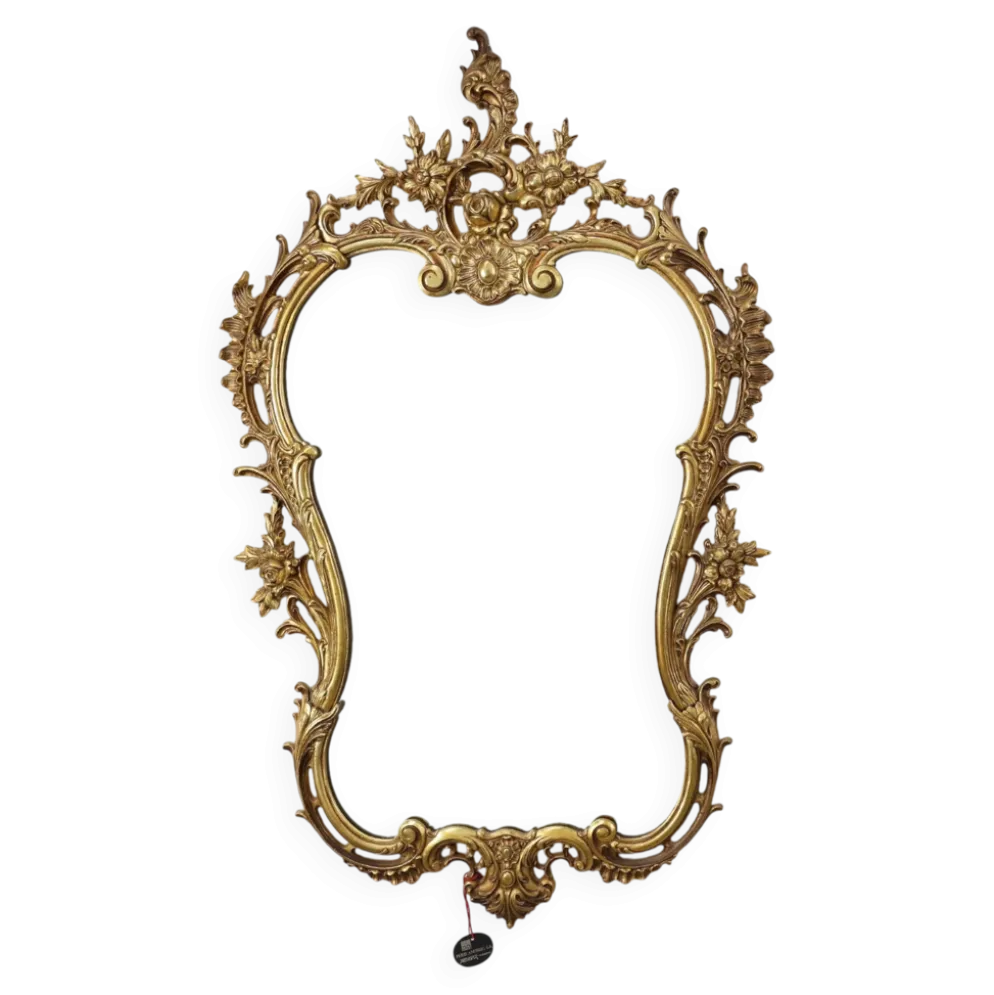Miroir mural en métal orné de style Louis XVI du 20e siècle avec des flamboiements rococo, Fra