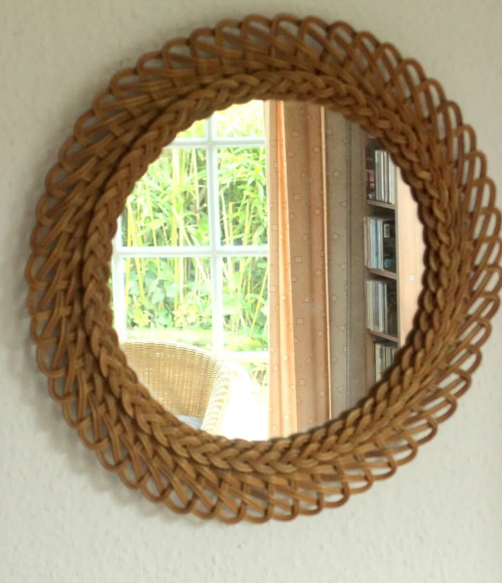 Miroir mural en osier - Vintage