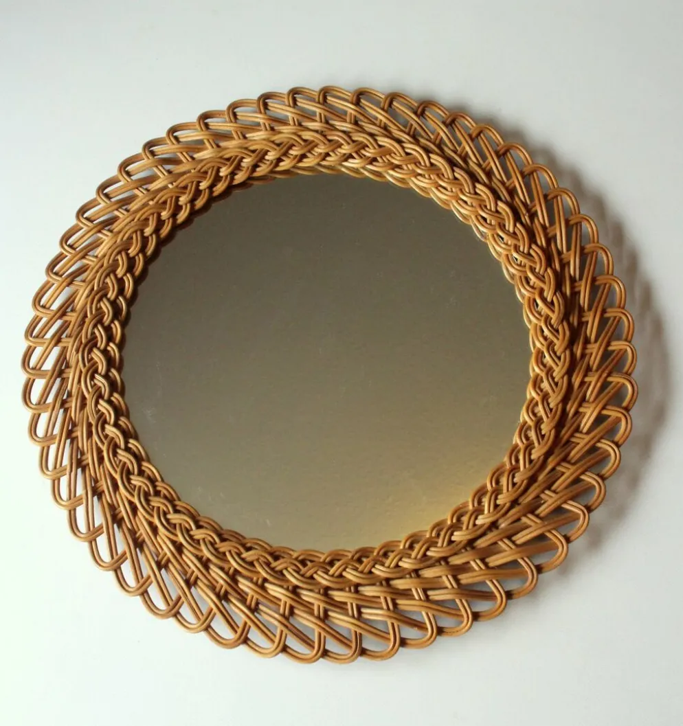 Miroir mural en osier - Vintage
