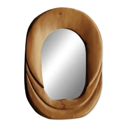 Miroir mural en pin anthroposophique du milieu du siècle, années 1970