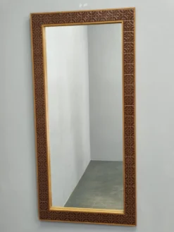 Miroir mural en pin danois et carrelage céramique, années 1960