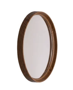 Miroir mural en plastique rond imitation bois années 1970 France