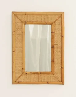 Miroir mural en rotin et canne des années 1970's, Espagne