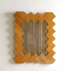 Miroir mural en rotin à motif à chevrons