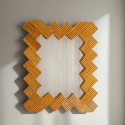 Miroir mural en rotin à motif à chevrons